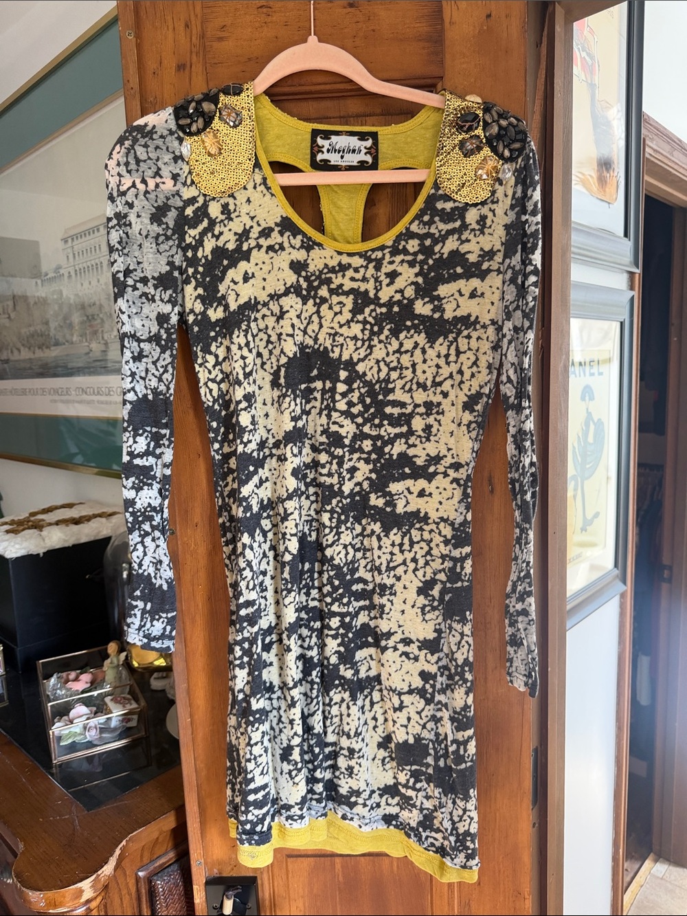 Meghan LA Black & Yellow Embellished Long-Sleeve Dress